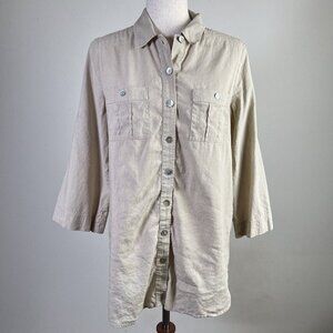 Anne Fontaine Linen Button Up Blouse Women's 40 Tan Beige FLAW** Quiet Luxury
